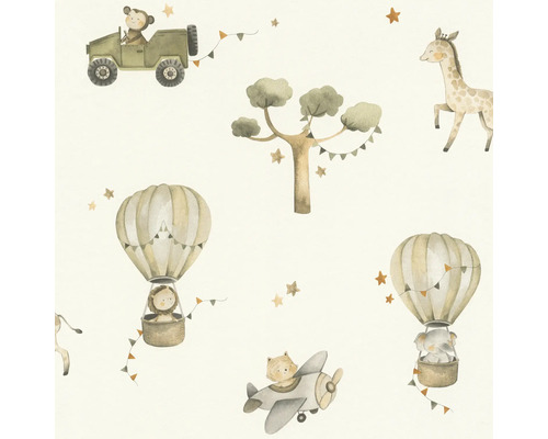 Behang met dierenmotieven, luchtballonnen en voertuigen voor kinderkamer
