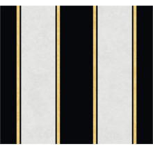 Behang met gestreept patroon in zwart, wit en goud