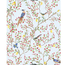 Behang met vogel-, citroen- en bloempatroon