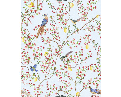 Behang met vogel-, citroen- en bloempatroon