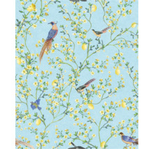 Behang met vogel-, citroen- en bloemenpatroon