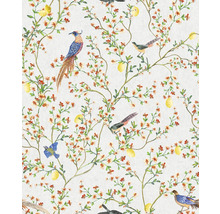 Behang met bloemmotief, takken, citroenen en vogels