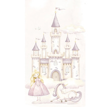 Illustratie met prinses, eenhoorn en kasteel