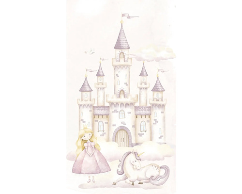 Illustratie met prinses, eenhoorn en kasteel