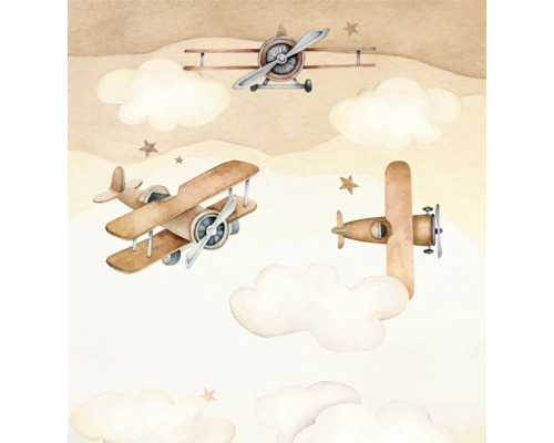Illustratie met vliegtuigen, wolken en sterren voor kinderkamerdecoratie
