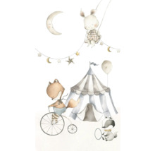 Illustratie met circustent, dieren en maan