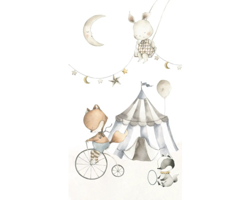 Illustratie met circustent, dieren en maan