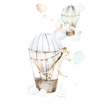 Illustratie met giraf en konijn in luchtballonnen