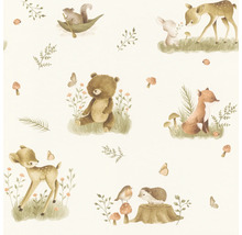 Behang met bosdiermotief, inclusief beren, vossen, herten en eekhoorns