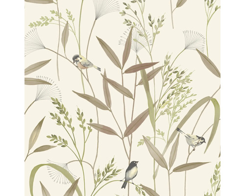 Behang met planten en vogels