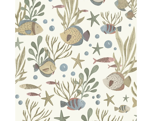 Behang met vissen, zeesterren, algen en bellen