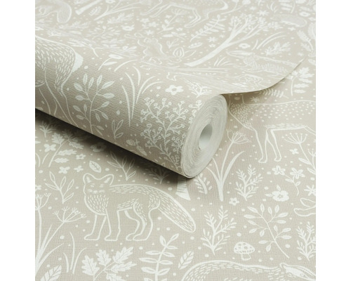 Rol behang met dierenmotief, inclusief vos en hert