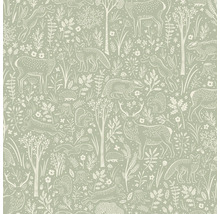 Behang met bosdiermotieven zoals herten, hazen, vossen, dassen, eekhoorns en egels