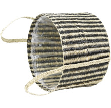 Decoratieve plantenbak van gevlochten natuurlijke vezels met handgrepen