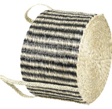 Decoratieve, cilindervormige opbergkist van gevlochten zeegras met handgrepen