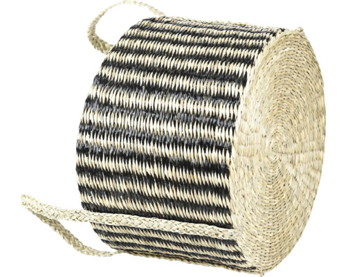 Decoratieve, cilindervormige opbergkist van gevlochten zeegras met handgrepen