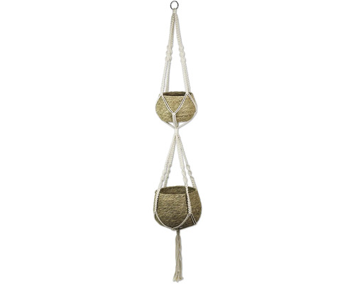 Hangende plantenbak met twee manden en macramé ophanging