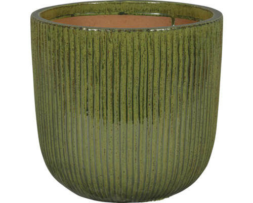 Groene plantenpot met verticale ribbels