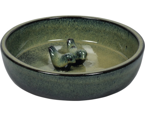 LAFIORA Vogelbad rond groen Ø 32 cm Keramische vogeldrinkbak met vogelmotief