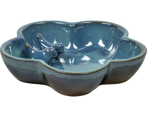 LAFIORA Vogeldrinkschaal keramiek blauw 32x32x8 cm Keramische vogeldrinkbak in bloemvorm met vogelpaar