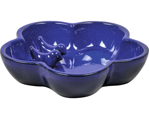 LAFIORA Vogeldrinkschaal keramiek donkerblauw 32x32x8 cm Blauw keramisch vogelbad in bloemvorm