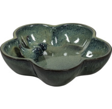 Keramische vogeldrinkbak in bloemvorm met vogelbeeldjes