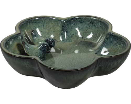 LAFIORA Vogeldrinkschaal keramiek groen 32x32x8 cm Keramische vogeldrinkbak in bloemvorm met vogelbeeldjes
