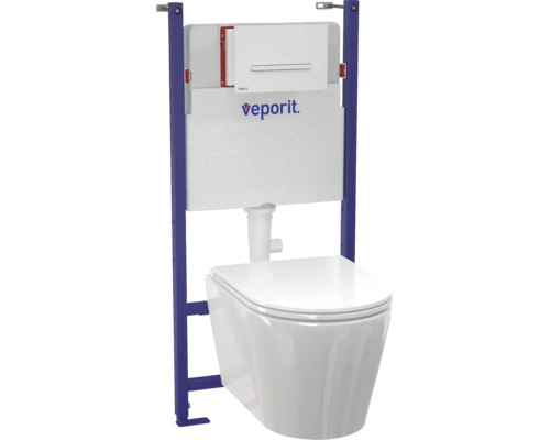 Voorgemonteerd wandtoilet met spoelreservoir en montage-element