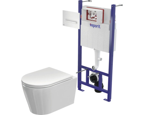 Wandtoilet met spoelreservoir en montageframe