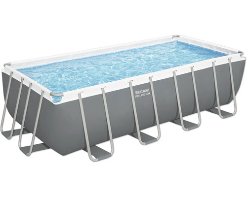 Rechthoekig zwembad met stalen frame en water