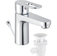 Glanzende kraan met afvoergarnituur voor wastafels