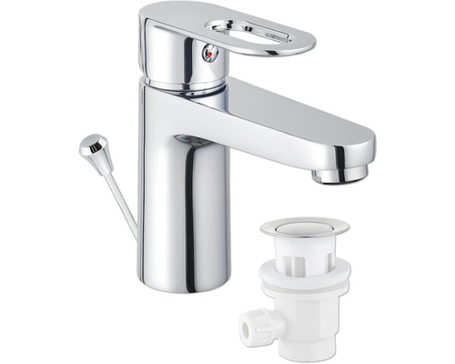 Glanzende kraan met afvoergarnituur voor wastafels