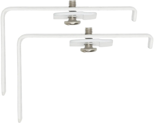 Twee witte gordijnroedehouders met schroeven