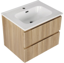 Wastafelonderkast met twee laden en keramische wastafel