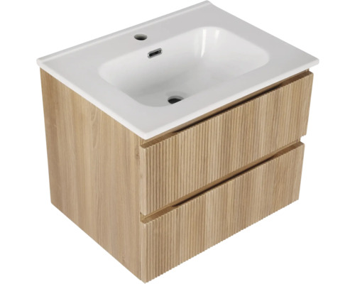 Wastafelonderkast met twee laden en keramische wastafel