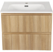 Wastafelonderkast met twee laden en een keramische wasbak