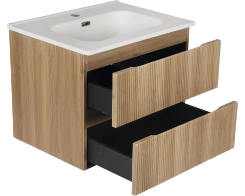 Wastafelonderkast met twee lades en keramische wastafel