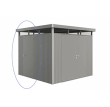 Metalen tuinhuis met dubbele deur en plat dak