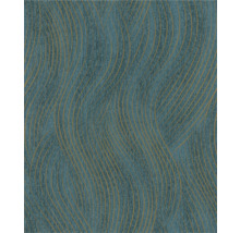 Behang met golfpatroon in blauw- en goudtinten