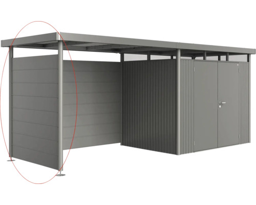 Metalen tuinhuis met plat dak voor het opbergen van tuingereedschap