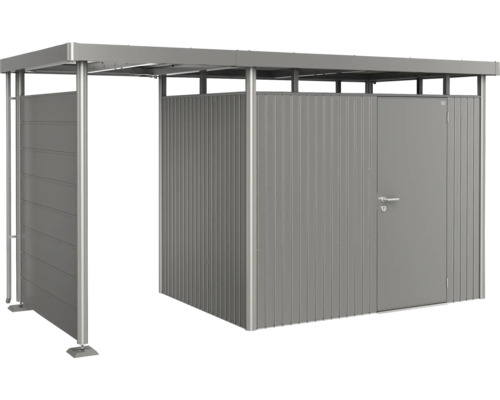 Metalen gereedschapsschuur met schuifdeur en dak