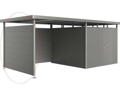 Metalen tuinhuis met zijelementen en deur