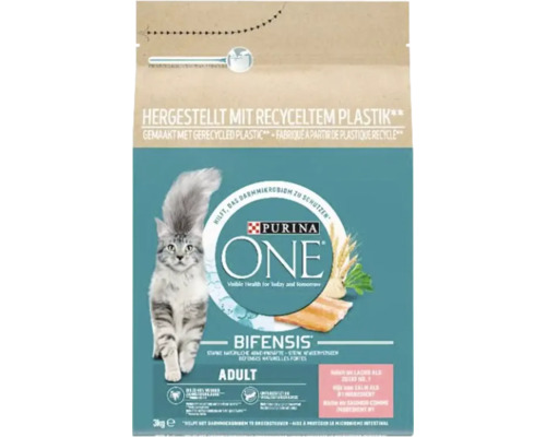 Purina One Adult kattenvoer met zalm in een verpakking van 3 kg
