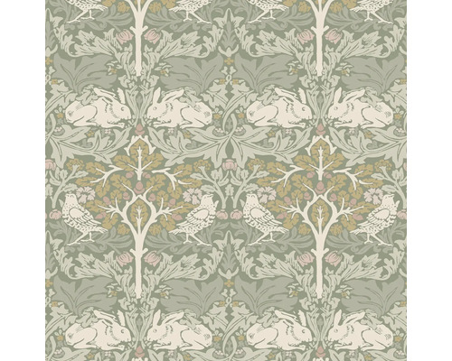 Behang met konijnen, vogels en bloemmotieven