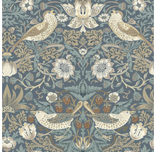 Behang met vogel-, bloem- en aardbeienmotief