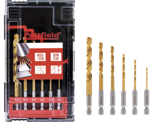 PATTFIELD Metaalborenset zeskant, 6-delig Pattfield HSS-TIN metaalboor set met verschillende maten in opbergdoos