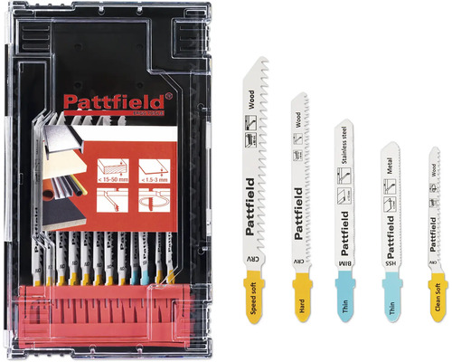 PATTFIELT Decoupeerzaagbladenset hout, 12-delig Pattfield decoupeerzaagbladen set voor hout, roestvrij staal en metaal in opbergkoffer