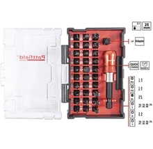 Pattfield bitset met schroevendraaier en diverse bits in een transparante opbergkoffer