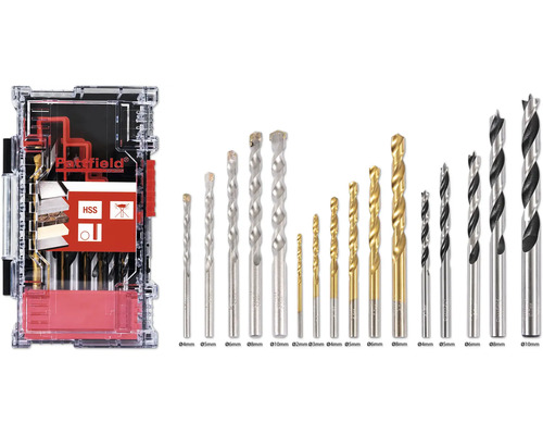 PATTFIELD Boorset Combi 16-delig rond Pattfield boorset met diverse boortypes en -maten in een transparante opbergdoos