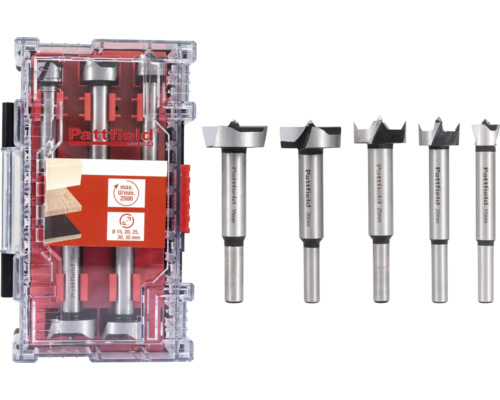 PATTFIELD Scharnierborenset, 5-delig Pattfield Forstnerboor set met verschillende maten in opbergdoos